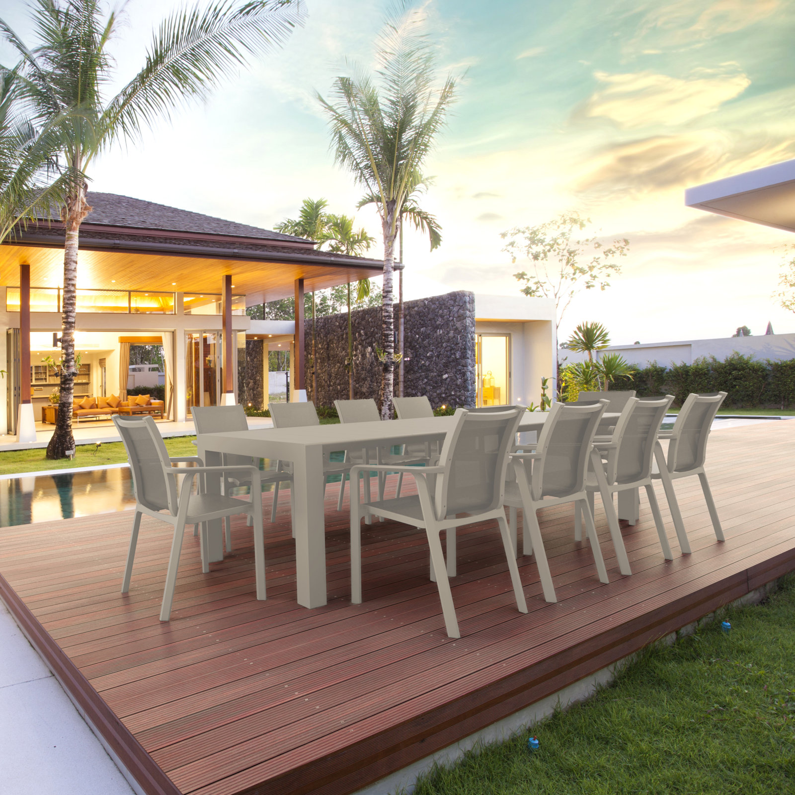 Farrah 118'' Rectangular 10-Person Outdoor Dining Set, Taupe
