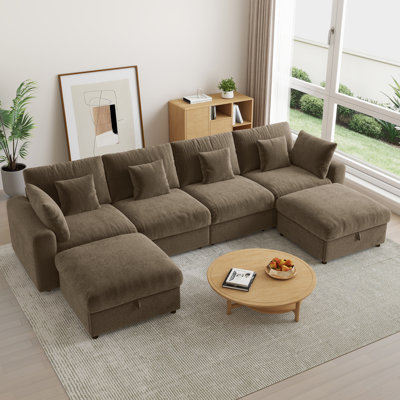 Canapé d'angle modulaire moderne en chenille de 141 pouces avec 2 poufs de rangement