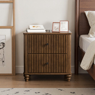 Mid-Century Modern Fluted Nightstand With 2 Drawers & Metal Handle by Red Barrel Studio
