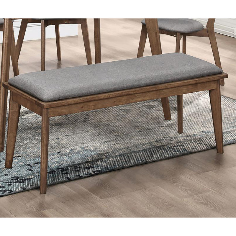 Banc de salle à manger gris avec détails en noyer naturel, style Mid-Century moderne