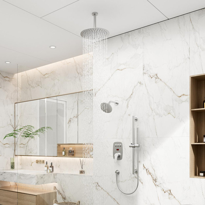 Brushed Nickel Dual Showerhead System with Digital Display
