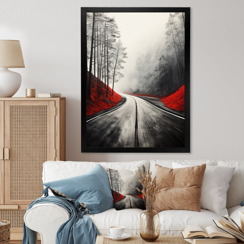 «Gray Road Endless Journey Through Red», reproduction sur toile, Cadre photo noir, H 20 po x l 12 po