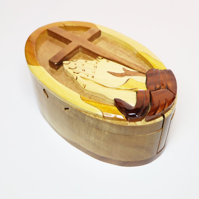 Boîte à casse-tête en bois intarsia