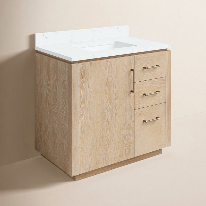 Meuble-lavabo simple 36 po Cloverfield, Or, Gris cendré délavé