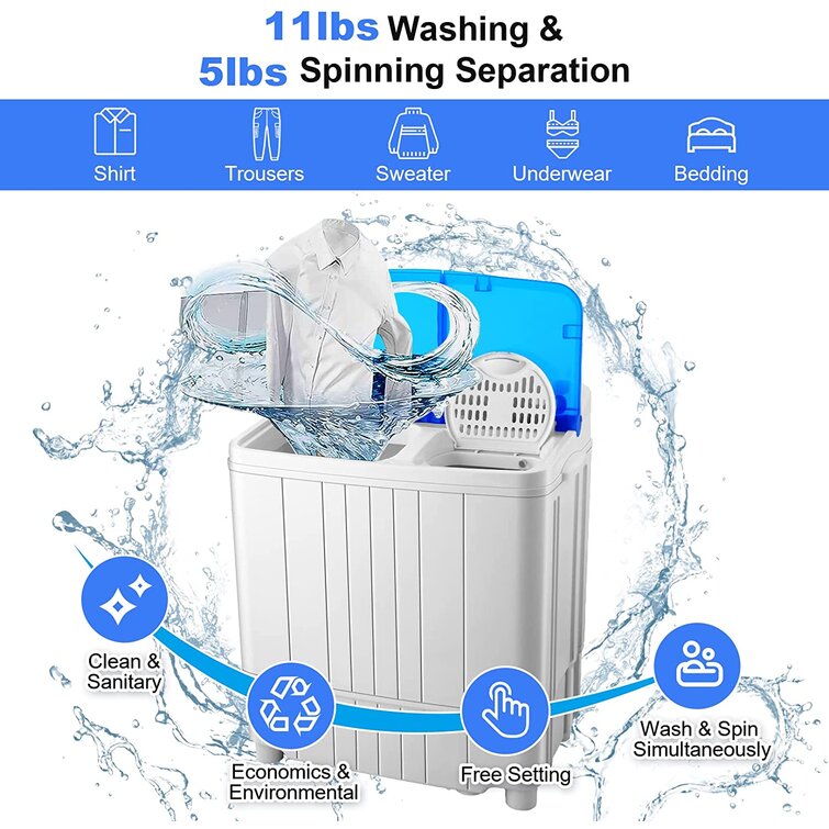 Himimi 4 Cubic Feet cu. ft. Portable Washer & Dryer Combo in White/Blue &  Reviews