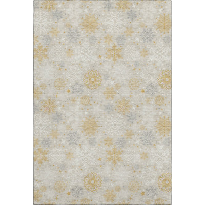 Premium Machine Washable Ingrassellino AMF1823 Stars and Snowflakes Holiday Rug