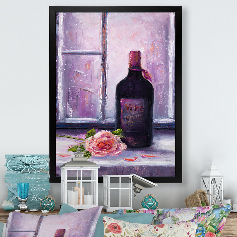 «Red Wine Bottle», peinture sur toile, Cadre noir, H 20 po x l 12 po x P 1 po
