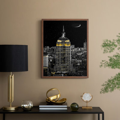 NY Night Framed Print - Solid Wood