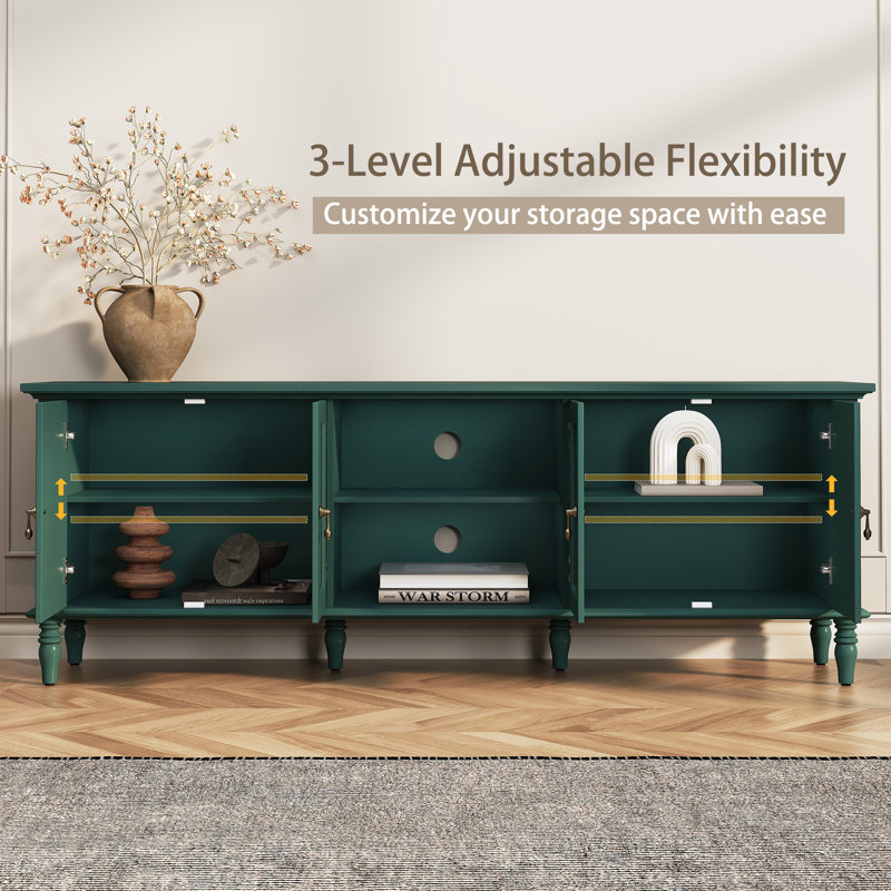 67'' Vintage Solid Wood Veneer TV Stand for TVs Up to 75” , Green