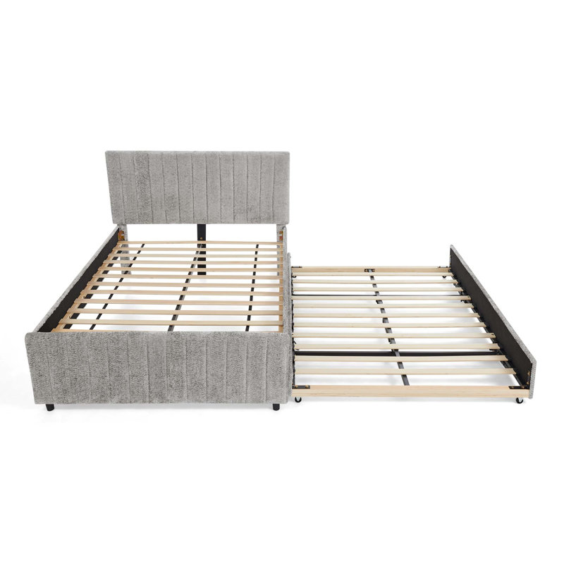 Chenille Upholstered Space Saving Pull-out Bed with High Padded Back, Gray