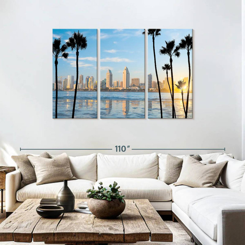 Silhouette du centre-ville de Sireci, San Diego, H 48 po x l 74 po