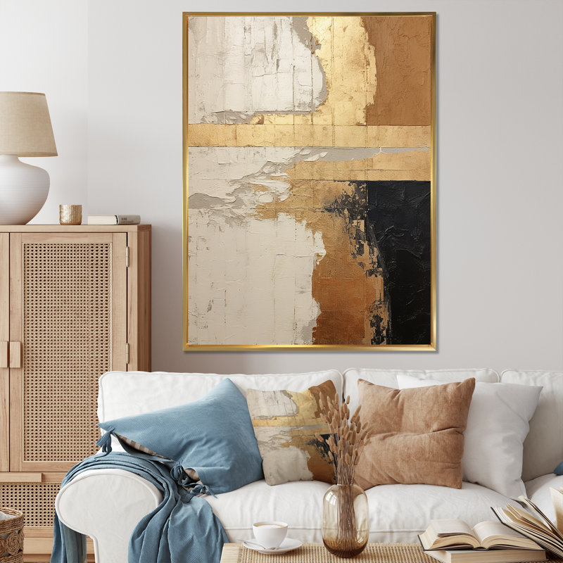 Abstrait abstrait "Beige Gold Road Collage IV", art mural abstrait sur toile, H 32 po x l 24 po x P 1 po, Toile tendue