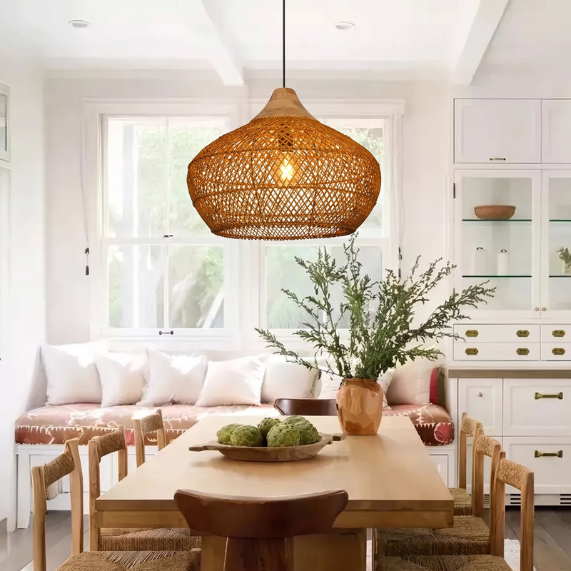 Bridin 1 - Light Natural Geometric Pendant, Brown, 17.72" H x 19.7" W x 19.7" D