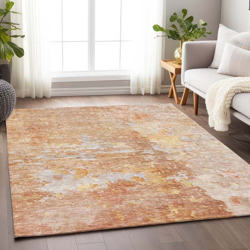 Salmon Synthetic Rectangular Washable Area Rug 46" x 30"