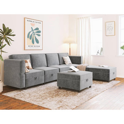 Canapé modulaire en chenille et canapé en U avec repose-pieds 7 places Chenille