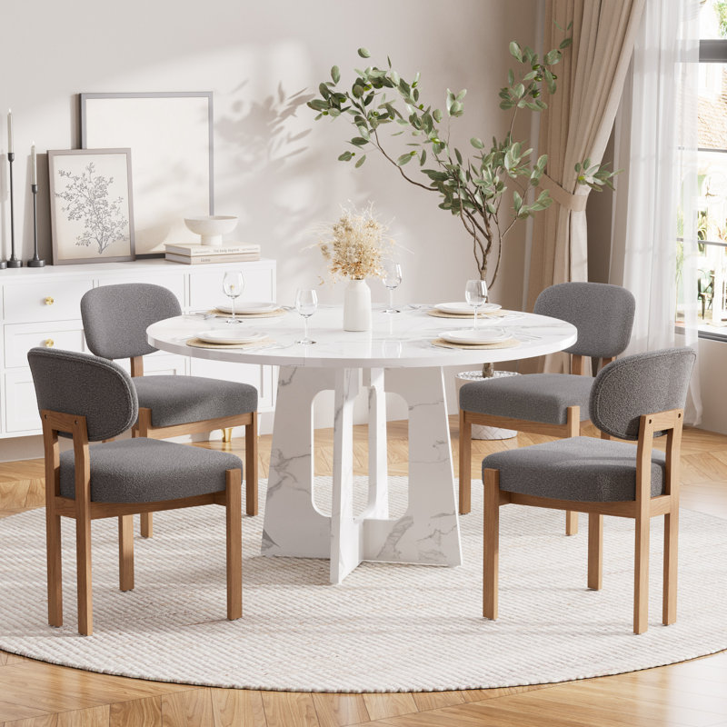 47.24" Wooden Round Dining Table Set for Kitchens, Dining Room, Living Room, 5 Pieces: Table, 4 Chairs, Gray