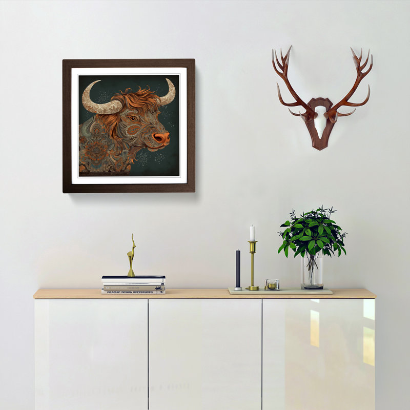 Highland Cow Paisley - Framed Print, Walnut