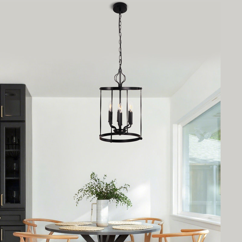 Lustre campagnard en métal noir rustique 6 lumières pour îlot de cuisine, salle à manger, entrée sans ampoules