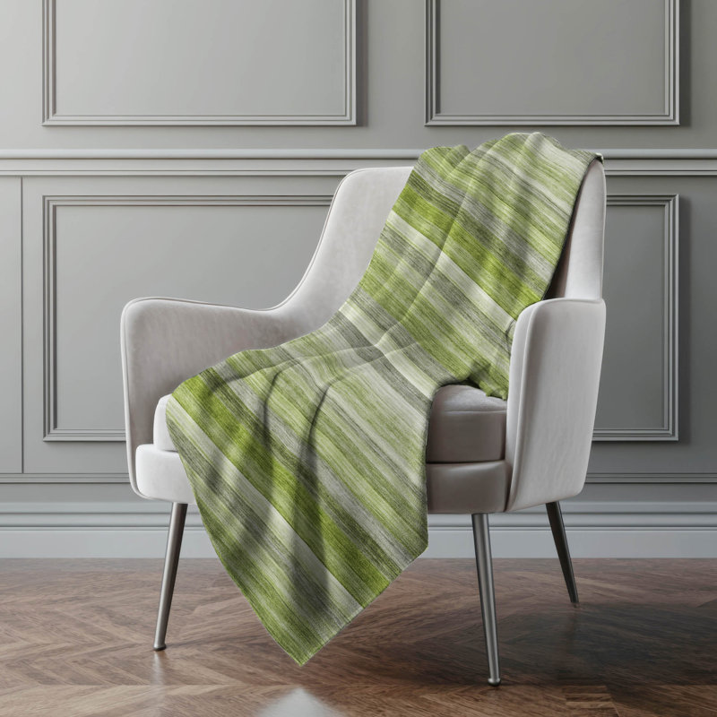 Addison Machine Washable Sherpa Striped Throw Blanket, Fern