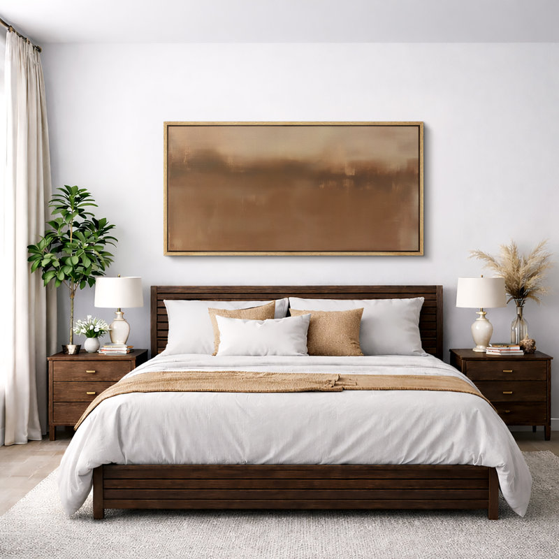 Impression d'art sur toile encadrée, "Warm Brown Minimalist Horizon Landscape", H 30 po x l 60 po, Naturel