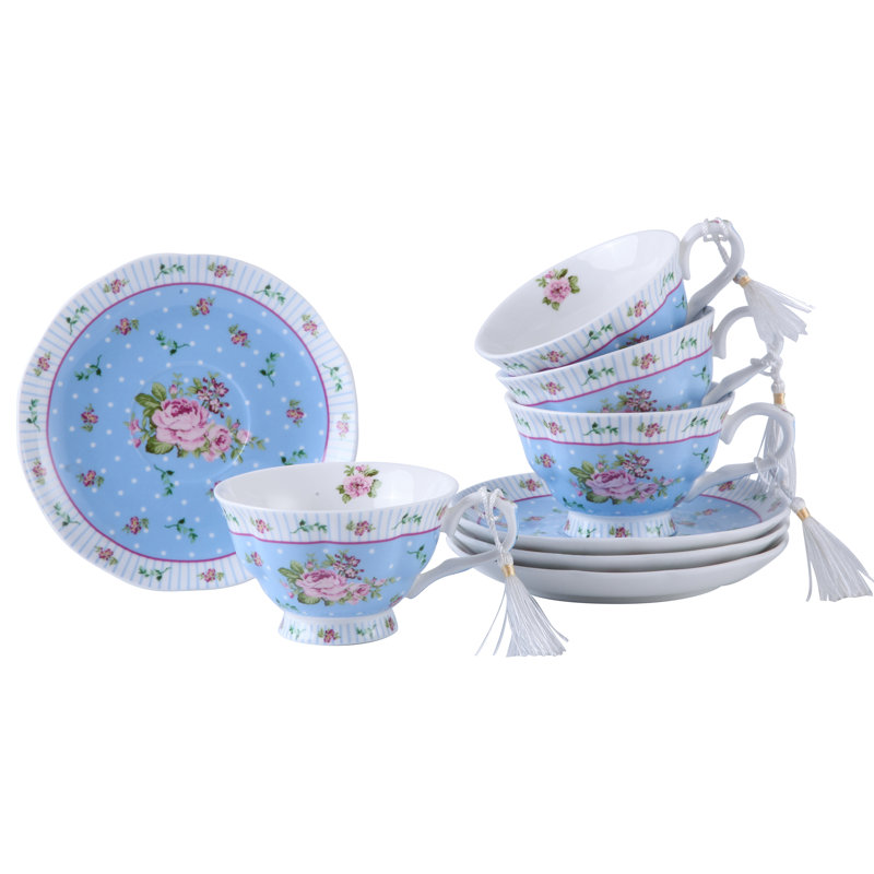 Addilyn Bone China Teacup and Saucer, Blue