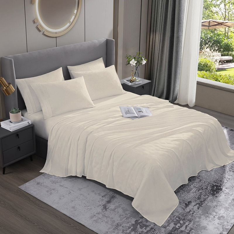 Ensemble de literie pour grand lit en microfibre à séchage rapide Six pièces, Beige