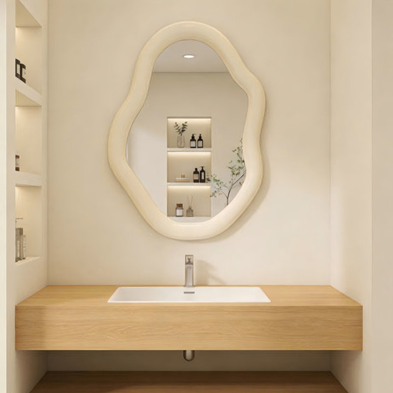 Miroir mural asymétrique en panneau de fibres à densité moyenne, 43.31"H*31.50"L, Blanc
