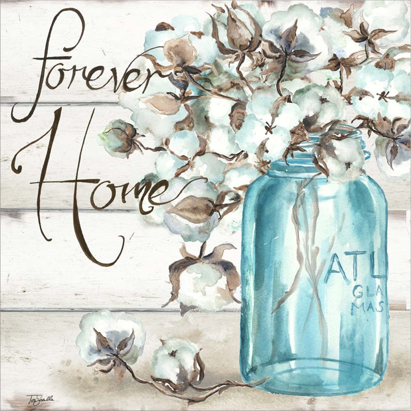 «Cotton Boll Mason Jar II Home» par Tre Sorelle Studios - Art textuel sur toile tendue, H 24 po x l 24 po x P 1,5 po