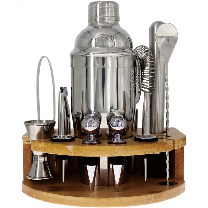 Bartender Kit With Bamboo Stand, 12 Piece 25oz Cocktail Shaker Set With All Essential Bar Tools Set For Drink Mixing, Ideal Gifts For Cocktail Lovers, Home Bar Bartending Kit With Cocktail Recipes