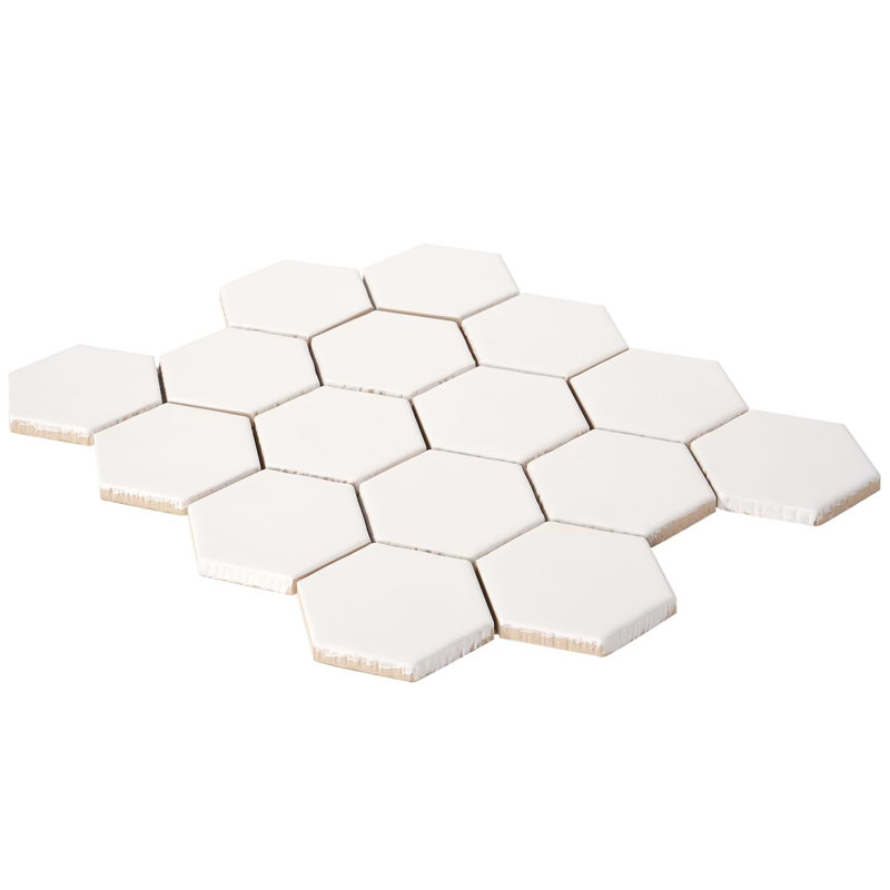 Meadowmere 3" Hexagon Matte Ceramic Tile, Cement White