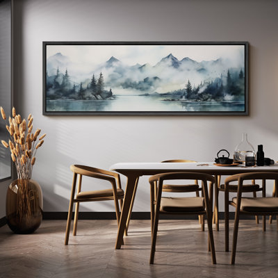 Woodland Forest Landscape " Mountain Lake Calm Misty Landscape Vintage Inspired Stripes Antique Retro Extra Large Wall Decor " by Mountain Lake Calm Misty Landscape