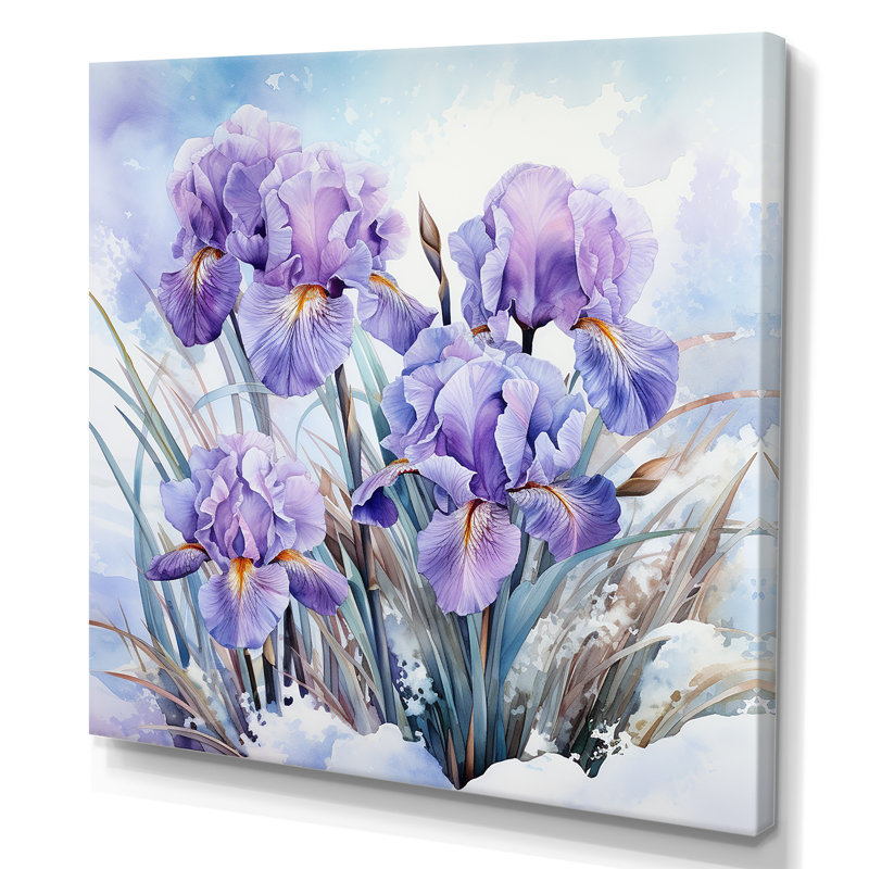 Mauve iris en hiver sur toile, Toile tendue, H 36 po x l 36 po x P 1,5 po