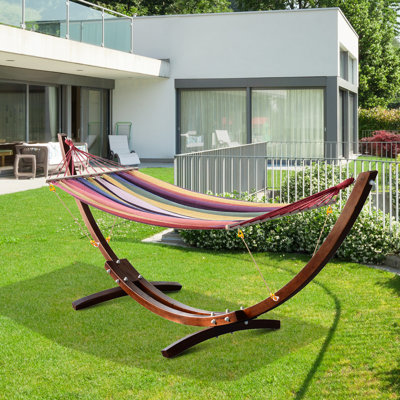 Clemons Outdoor Patio Wooden Frame Hammock Arc Stand Sun Swing Bed Seat