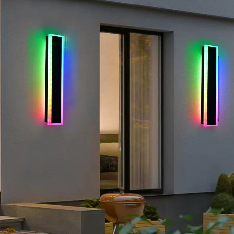Modern Outdoor Light Fixture, Modern RGB Outdoor Wall Light 10%-100% Dimmable Long Outdoor Porch Lights Featuring Multiple Modes For Patio Entryway