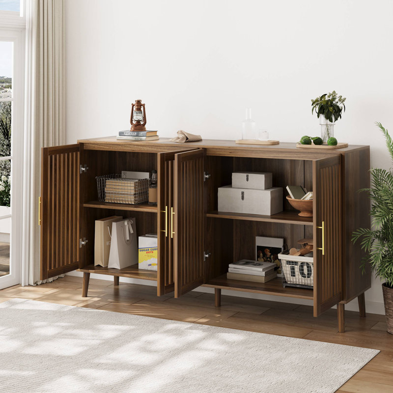 Buffet de 63 pouces avec rangement, buffet à 4 portes grillagées, armoire d'appoint multifonctionnelle