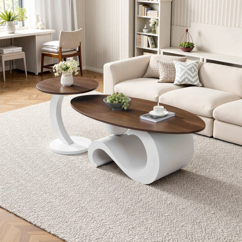 Ensemble de tables basses en bois avec tiroirs, Blanc