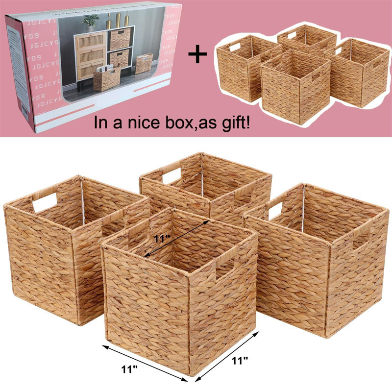 Handwoven Water Hyacinth Wicker Foldable Storage Baskets Set