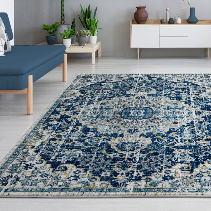 Carlin Abstract Blue Area Rug, Rectangle 8' x 10'