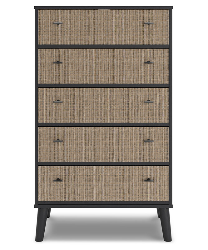 Charlang Black and Beige 5-Drawer Mid-Century Chest