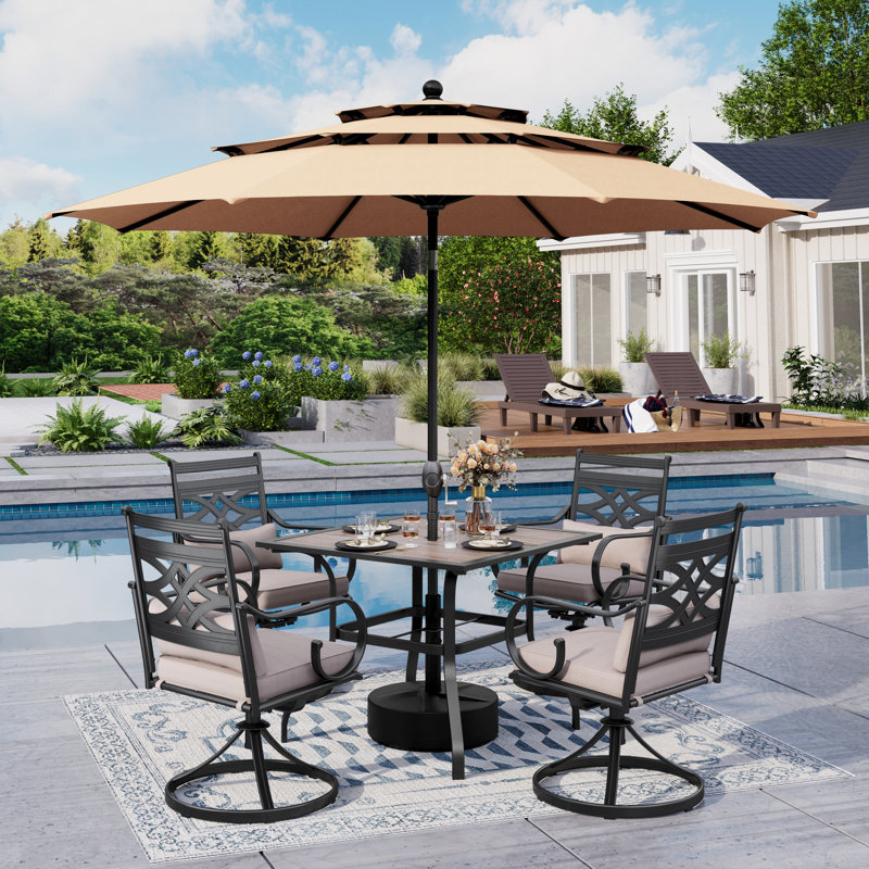 4 - Person Patio Dining Set with Square Table , Cushions Included, Beige