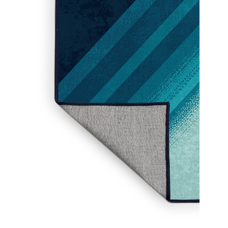 Machine Washable Paublo Victoria Falls Contemporary Ombre Rug in Green – Navy Binding, 8x10