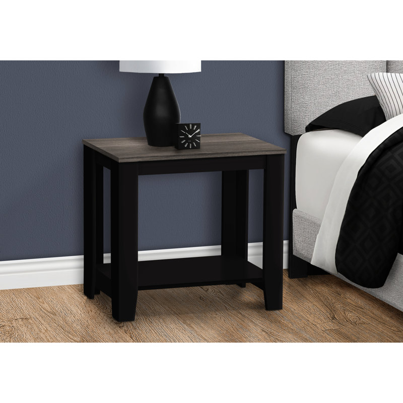 Table d'appoint avec plateau à deux niveaux, plateau en bois gris, cadre noir, idéal pour le décor de salon, plateau rectangulaire et chambre décorative, chambre à coucher, bureau ou coin-détente, L 23,53 po x l 11,66 po x H 22 po