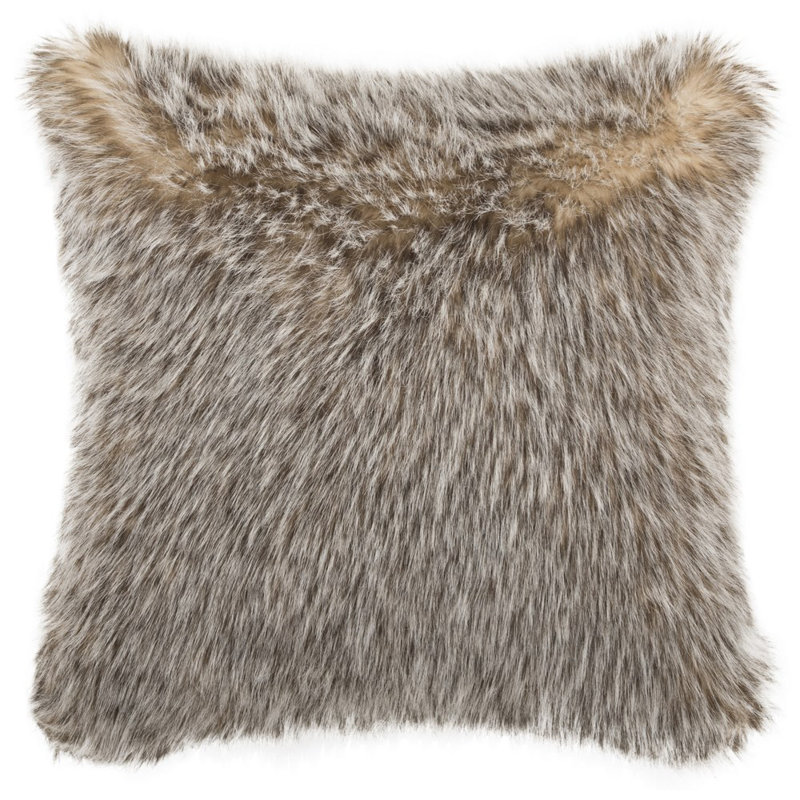 Brown Faux Fur Feather Fill Square Accent Pillow