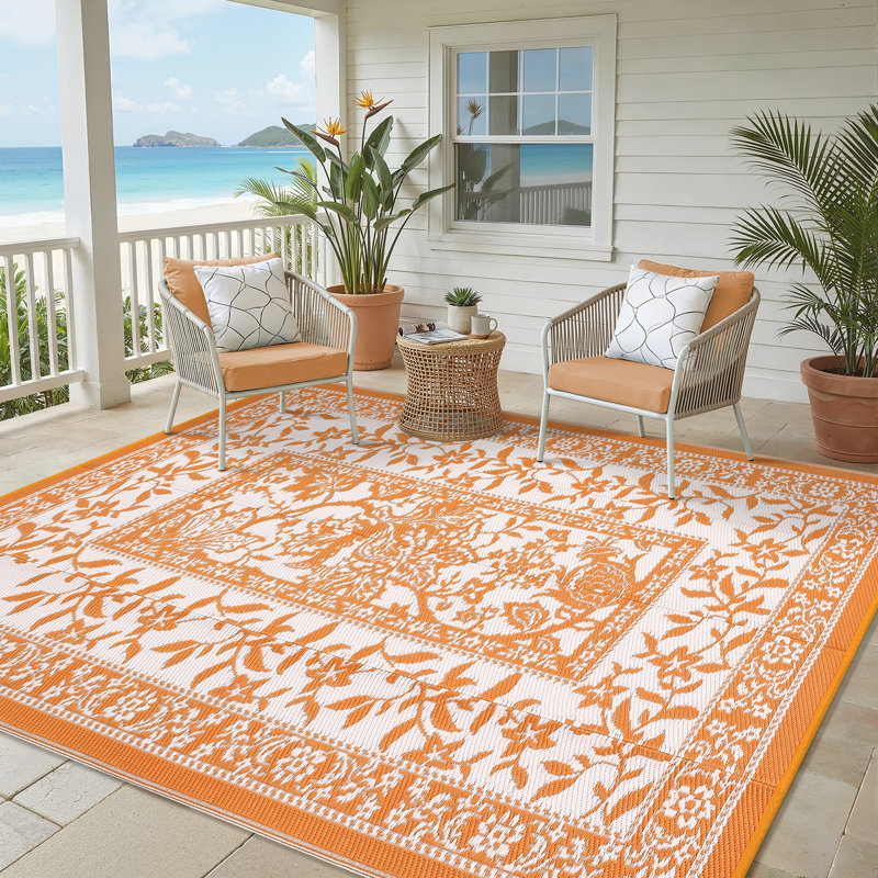 Tapis d'extérieur imperméable à l'eau pour l'extérieur, Orange, Rectangulaire 8 pi x 10 pi