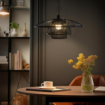 Tiered Umbrella Design Handwoven Bamboo Pendant Light