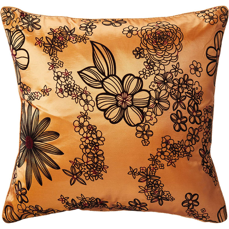 Silky Bloom Design Floral Reversible Throw Pillow, Gold