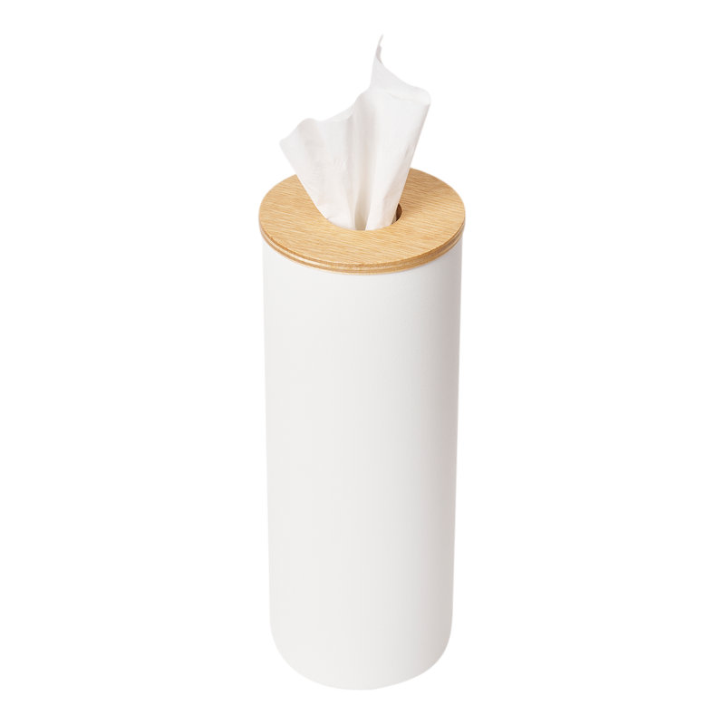 Ash Steel and Wood Round Tissue Holder Case