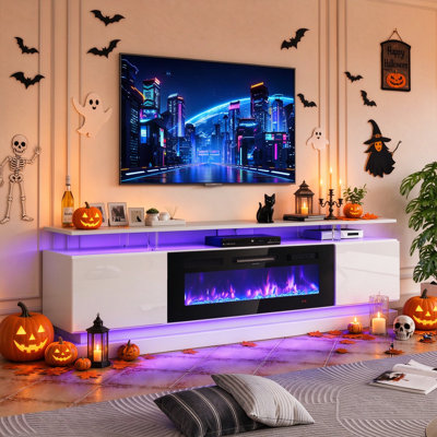 70"Electric Fireplace TV Stand - 12 Flame Colors, Music Sync LED, Adjustable Heat, Fits TVs Up to 80
