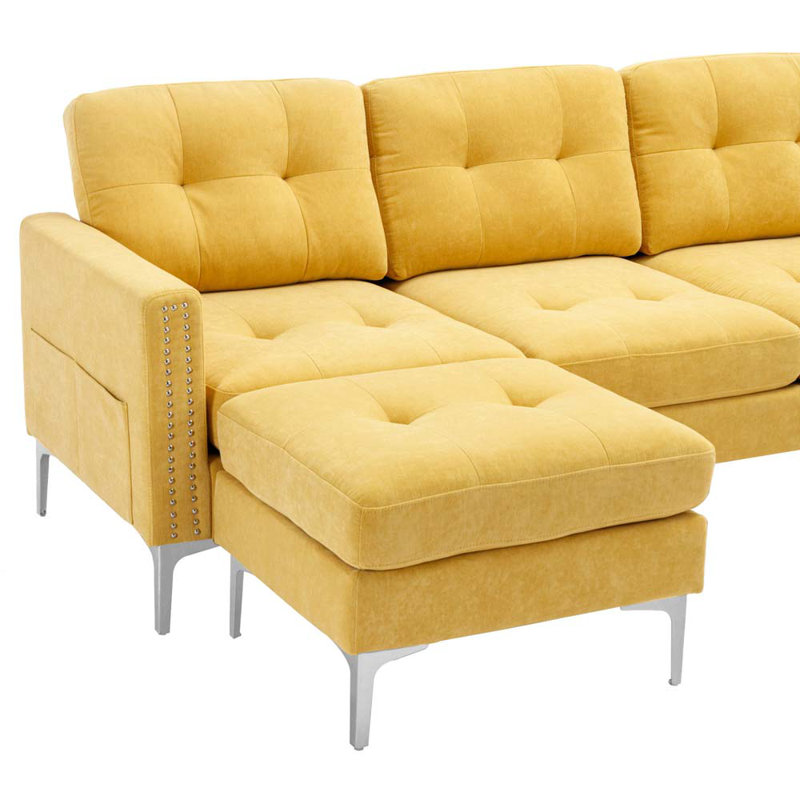 Canapé modulaire 3 pièces Kaelen, Velours jaune
