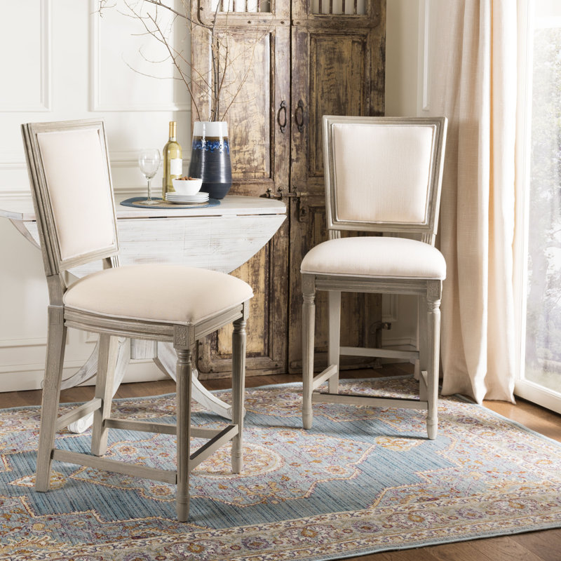 Tabouret de comptoir et de bar, Tabouret de comptoir (siège d'une hauteur de 26 p, Beige clair / cadre gris rustique